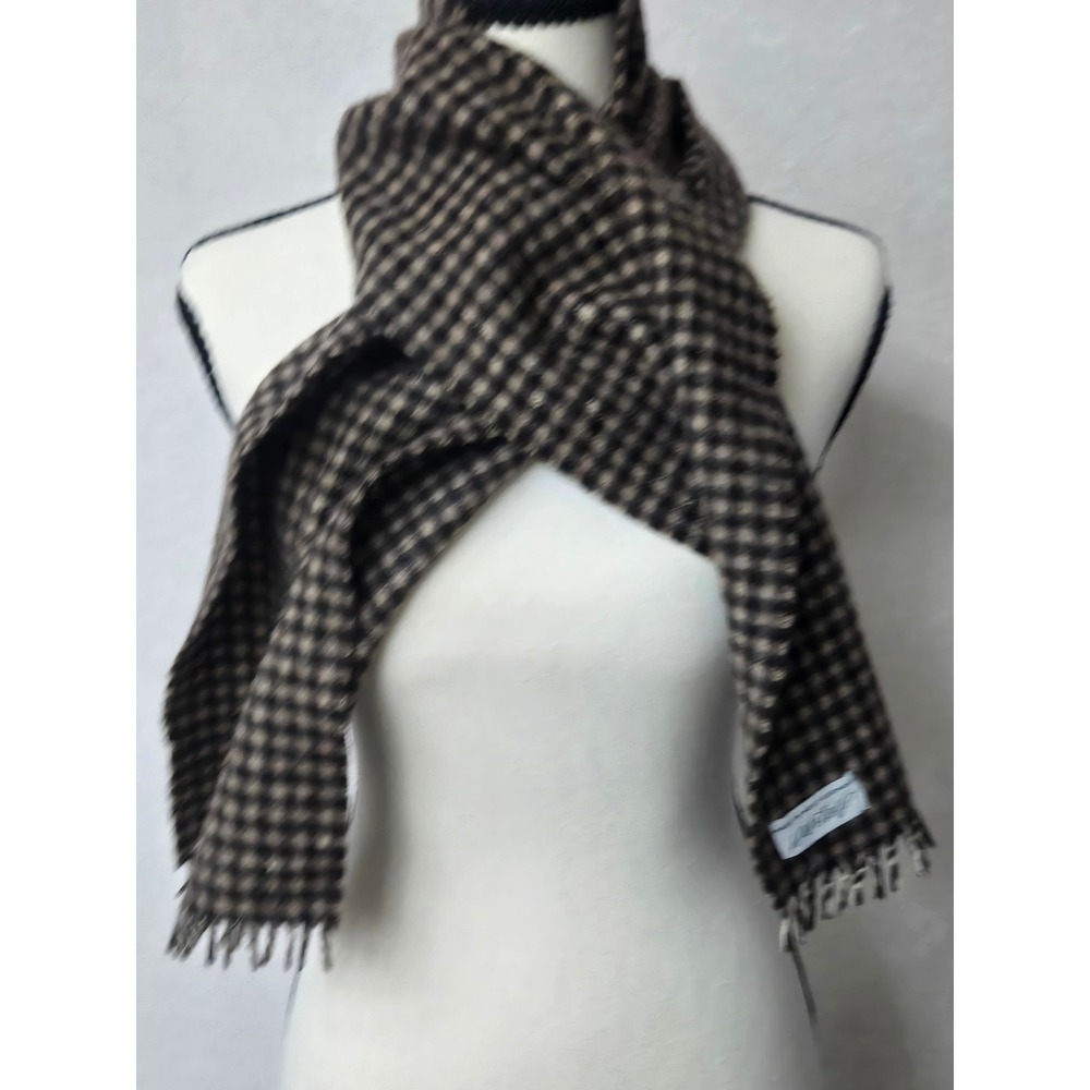 Vintage Lord & Taylor West Germany Brown Check Fringe Scarf  80s Cottagecore